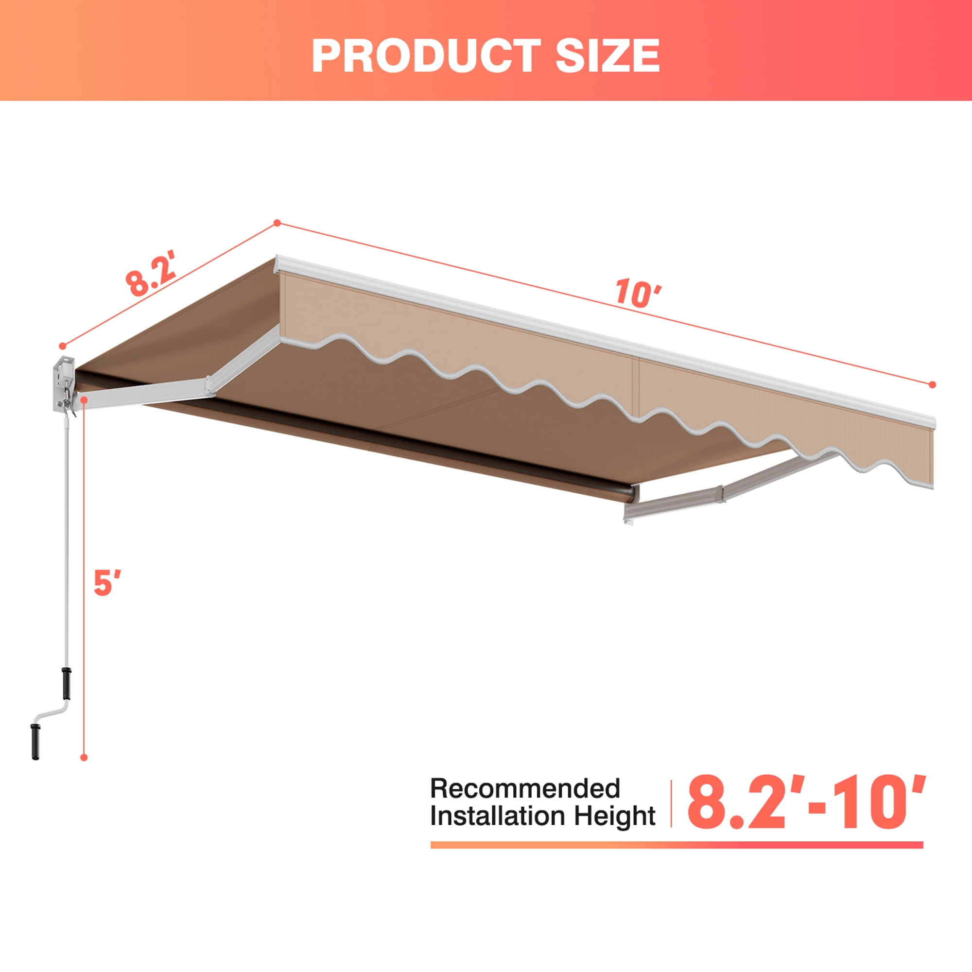 Gymax Fashion 10' x 8.2' Retractable Awning Sunshade Shelter Manual Crank Handle Beige