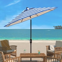 SAFAVIEH Iris 9' Market Auto Tilt Patio Umbrella, Pacific Blue Stripe