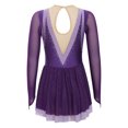 thumbnail image 2 of Zaldita Girls Long Sleeve Color Block Ballet Ice Skating Dress Sheer Mesh Ruffle Hem Dress Ballroom Purple 12, 2 of 7