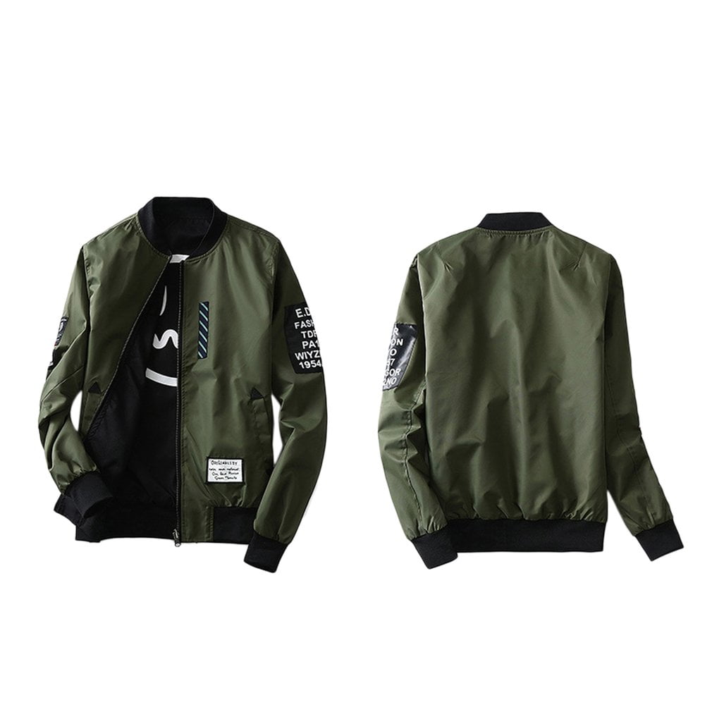 Wind Breaker Men Jacket With Patches Both Side Wear Thin Bomber Jacket Coat 