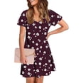 thumbnail image 7 of SYMOID Womens Spring & Summer Floral Print Short - sleeved V - neck Slim Casual Mini Shift Dress with Functional Pockets,Red,Size S, 7 of 7
