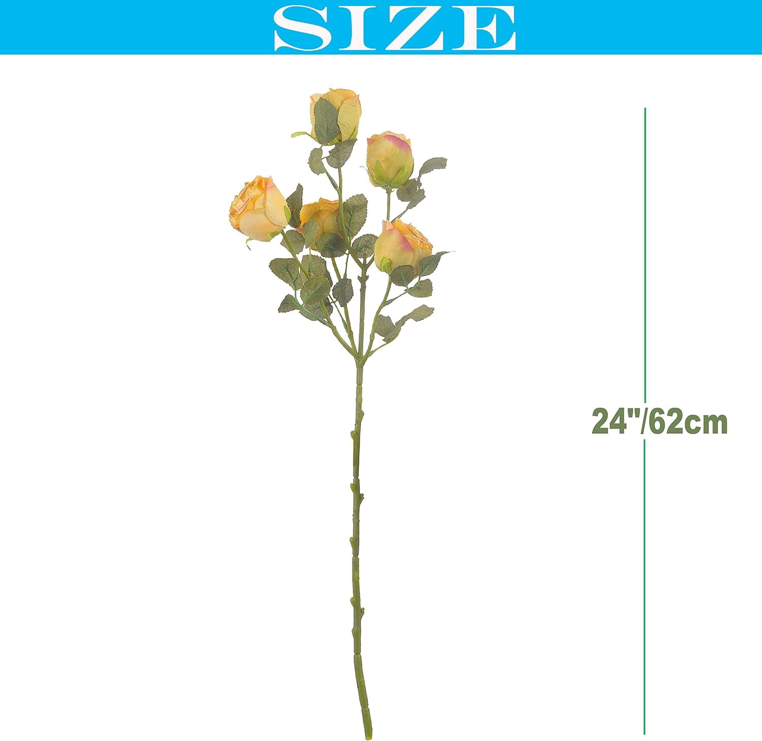 Dried Flower Artificial Rose 6pcs 24 Inch Long Stem Silk Rose with 5 Flowers for Wedding DIY Bridal Bouquet Home Decor Centerpiece Arrangement(White)