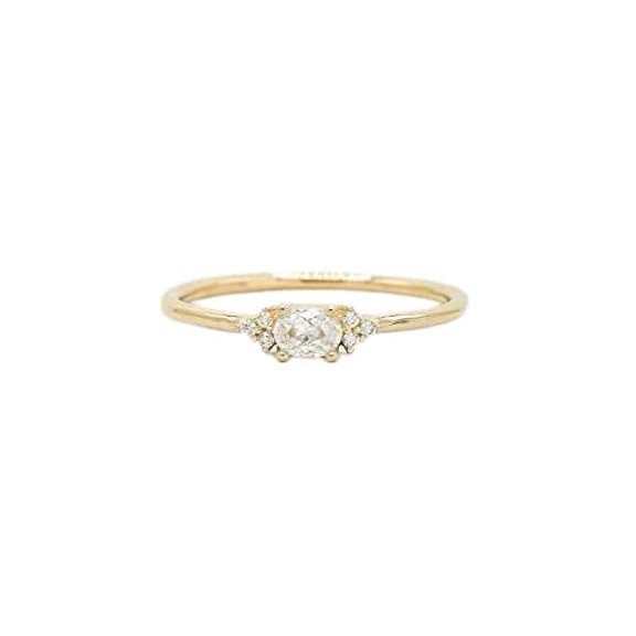 HeartsAndYou 0.55ct Engagement Ring for Women Oval Cut Moissanite Minimalist Petite 18k Yellow Gold Over Silver