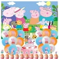 thumbnail image 1 of 32 PCS For Peppa Pig Theme Birthday Party Decorations,With 5*3ft Birthday 5*3ft Birthday Backdrop Decorations,13 Cupcake Toppers,18 Balloons for Party Decorations, 1 of 5