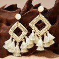 thumbnail image 1 of Pendientes de borla de ratán vintage Tal Pendientes Boho Pendientes de rafia hechos a mano de alta calidad, 1 of 2