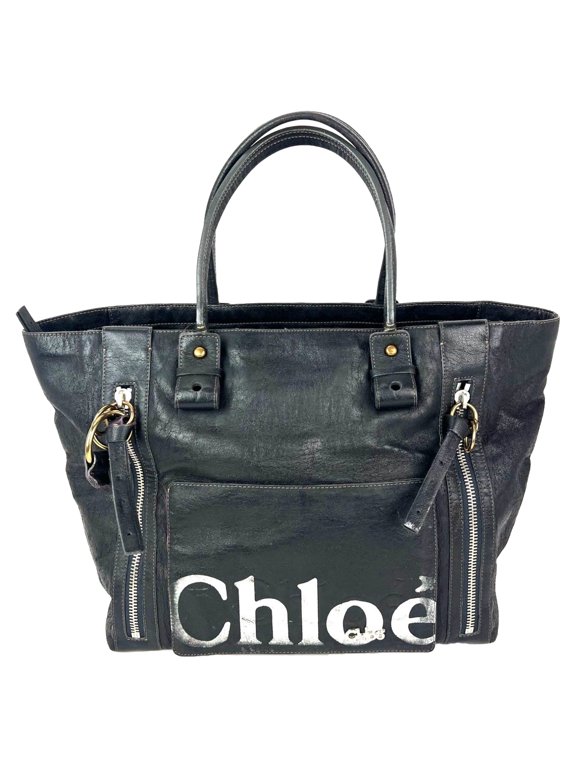 Pre-Owned Chloe Eclipse Logo Embellished Black Leather Tote EBAY LIVE