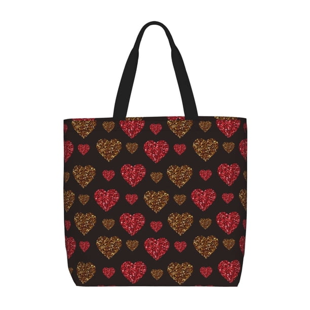 Easygdp Gold Glitter Heart Bolsa Tote para Mujer, Bolso de Hombro para Trabajo, Playa, Viajes, Compras y Supermercado