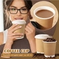 thumbnail image 2 of Disposable Paper Cups With Lids 8 Oz, Insulated Takeaway Cups, Corrugated Double Wall, 50 Count, Brown Kraft Paper Cup with White Lid, Hot and Cold Drink Containers, 2 of 5