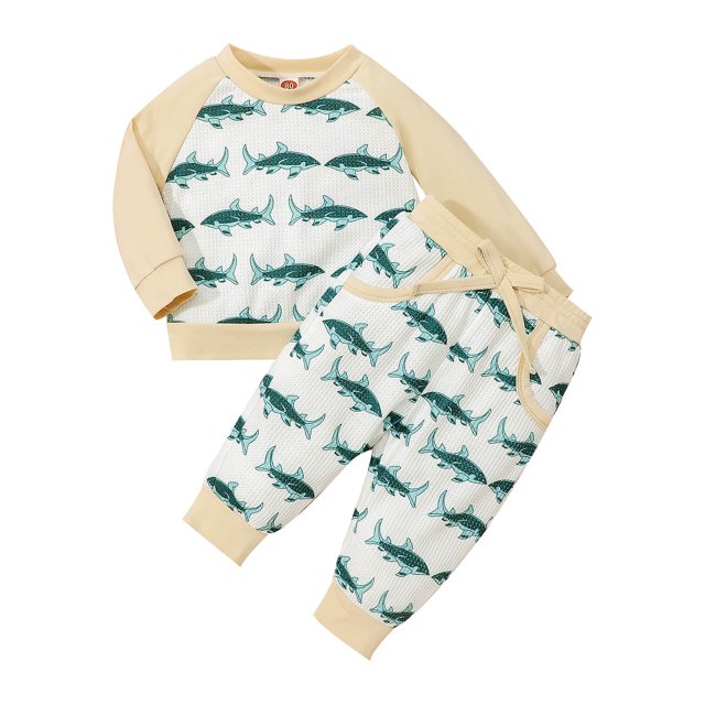 Gibobby Conjunto de pants para Niños pequeños Niñas Manga larga Dibujos animados Estampados Tops Pantalones Trajes para niños(Beige,12-18 Meses)
