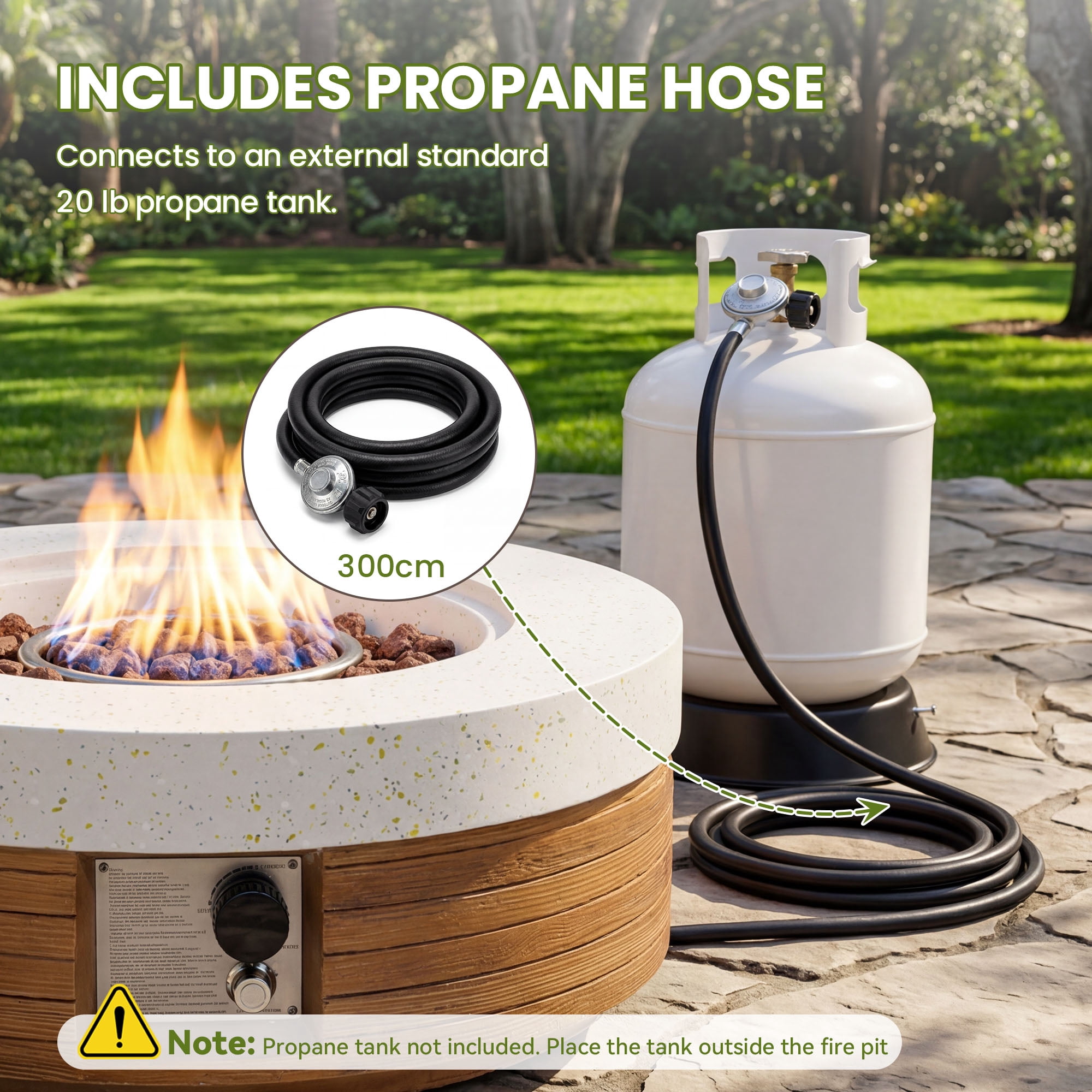 VENTOPYR 28" Round Dual-Texture Concrete Fire Pit Table with Cover & Lava Rocks​​