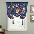 thumbnail image 2 of Navy Blue Flowers Tie Up Curtains for Windows, Adjustable Balloon Window Shades, Spring Vintage Floral Leaves Farmhouse Kitchen Window Treatments Farmhouse Short Curtains with Rod Pocket 42"x45", 2 of 8