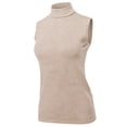 thumbnail image 1 of A2Y Women's Sleeveless Viscose Turtle Neck Sweater Top Khaki M, 1 of 5