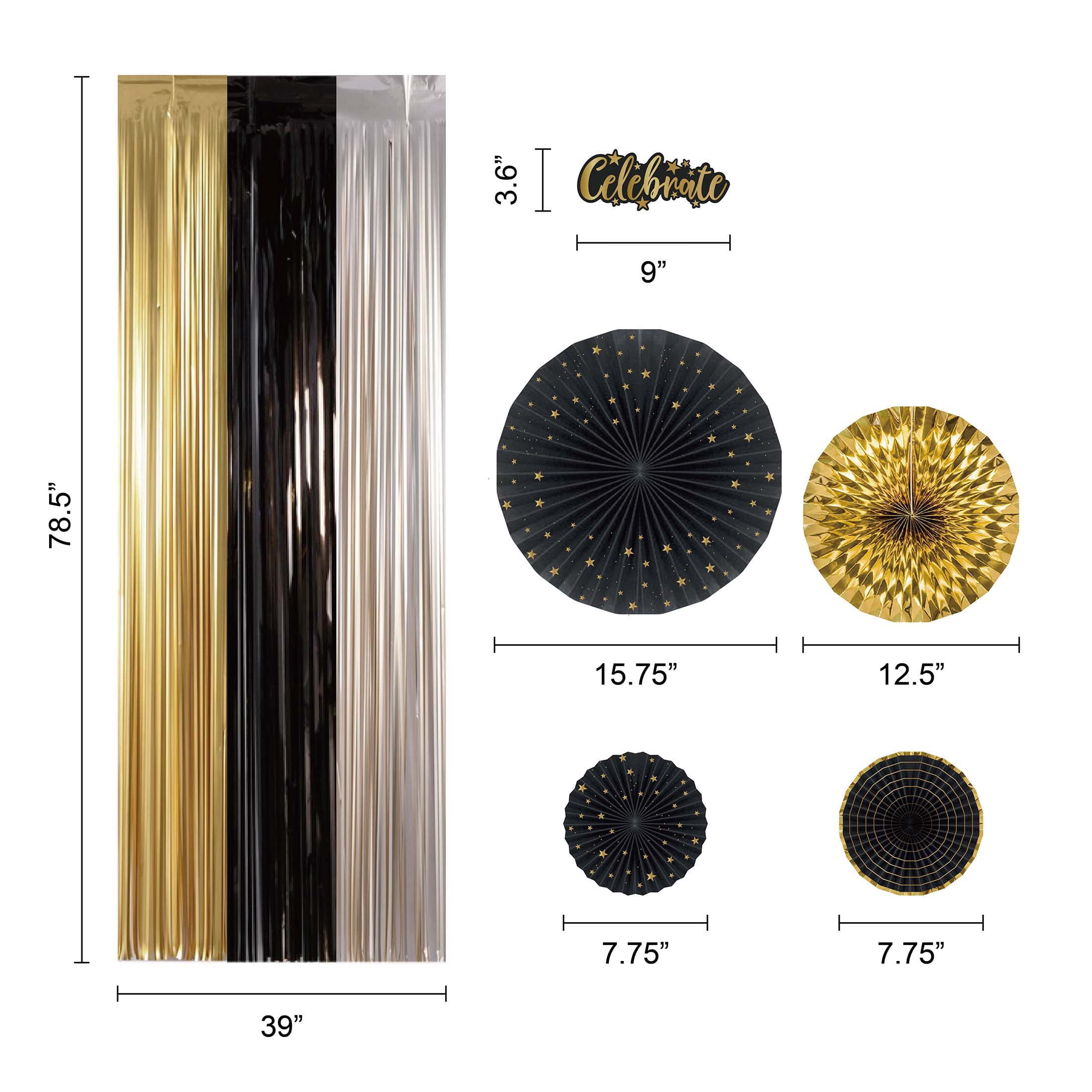 Black/Gold Paper Fan and Foil Fringe Kit, 5 Pieces, by Way To Celebrate