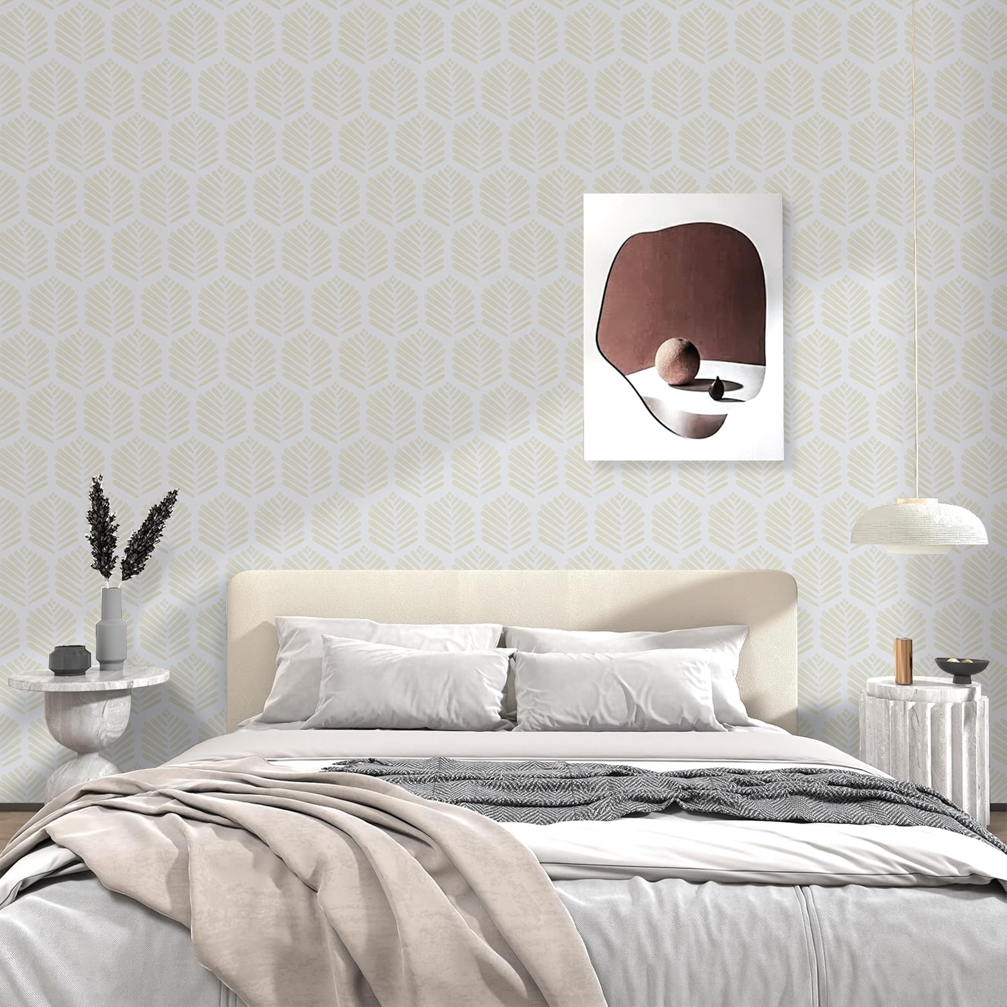 (2 pack) Abyssaly Peel and Stick Wallpaper 17.3"×118" Beige Leaf Self-Adhesive Removable Modern Wallpaper for Home Decor