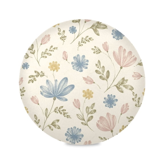 15" Cream Vintage Floral Printed Round Placemats Set of 1 Heat Resistant Table Mat for Kitchen for Party Deco