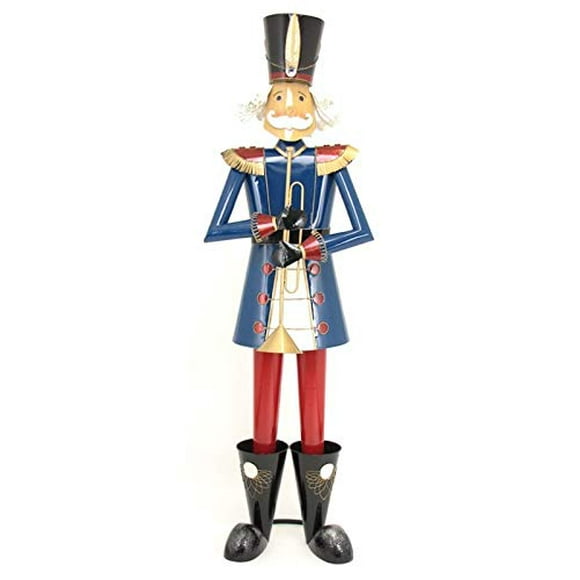 Giant Life-Size 5' Iron Nutcracker Christmas Holiday Toy Soldiers (Blue with Trumpet)