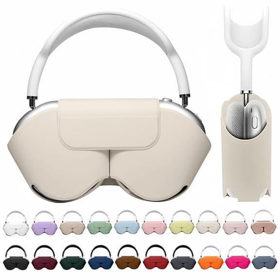 JunQiDong for Apple Airpods Max Smart Case Cover, Soft PU Leather Protective Cover Accessories for Airpod Max with Sleep Mode, Anti-Dust Travel Carrying Case for Airpods Pro Max Headphones, Beige