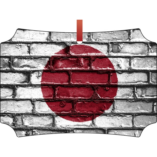 Japan Brick Wall Print Flag Hanging Berlin Shaped Tree Ornament - (Flat) - Double Sided - Holiday - Christmas - Tm - Made in the USA