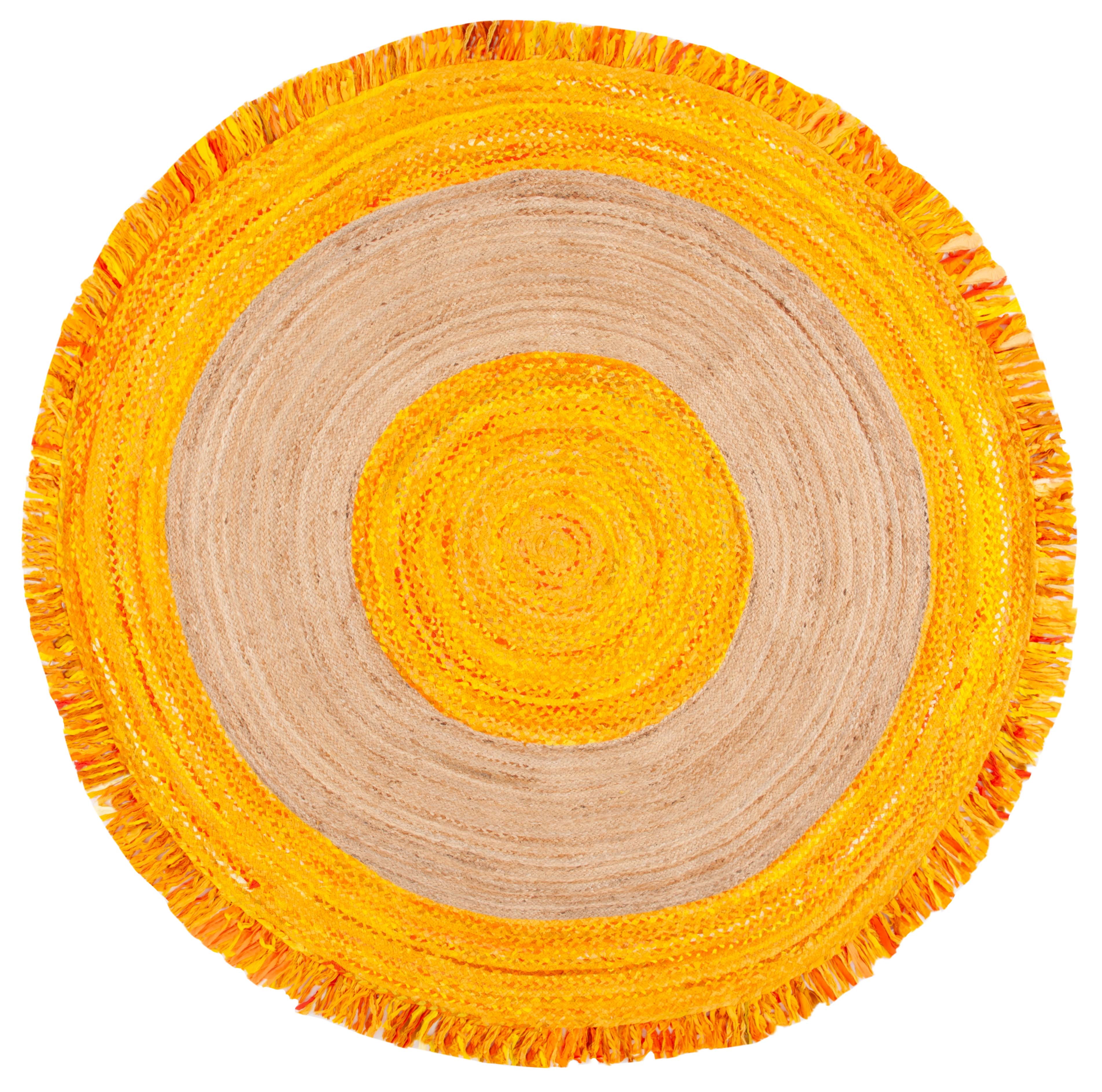 SAFAVIEH Cape Cod Susan Striped Area Rug, Gold/Natural, 7' x 7' Round
