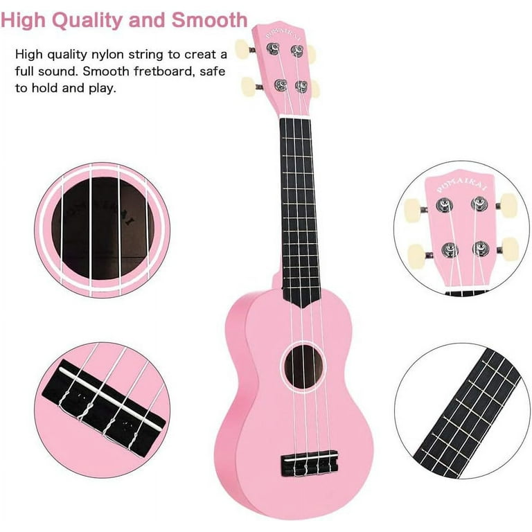 POMAIKAI Soprano Ukulele for Beginners 21 Inch Hawaii Guitar Wood Kids Ukelele with Gig Bag Pink