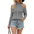 thumbnail image 3 of Suéteres de Cuello Alto con Hombros Descubiertos para Mujer, Jerseys de Punto Suave de Larga para Otoño, Jersey Sexy. Gris L, 3 of 8