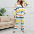 thumbnail image 4 of Ropa deportiva holgada para mujer, cuello redondo, estampado de rayas, color amarillo y gris, talla L, para uso diario, 4 of 6