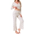 thumbnail image 4 of Conjuntos de pijama para mujeres INSPIRE CHIC con estampado de cerezas, blusa de manga larga con volantes y pantalones, ropa de casa 2 piezas M albaricoque, 4 of 5