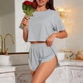 thumbnail image 2 of MVRLSH Womens Lounge Pajama Sets Striped Print Short Sleeve Tee Side Split Short Two Piece Summer Soft Comfortable Tank Tops Gray Size M, 2 of 7