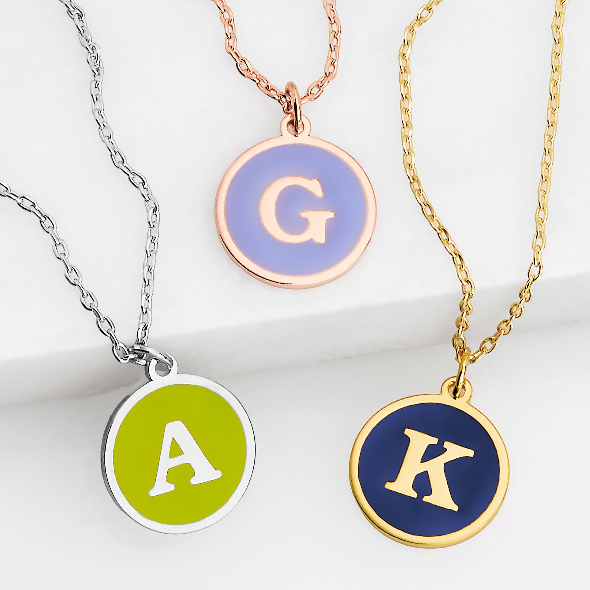 Personalized Planet Women's Round Enamel Initial Necklace