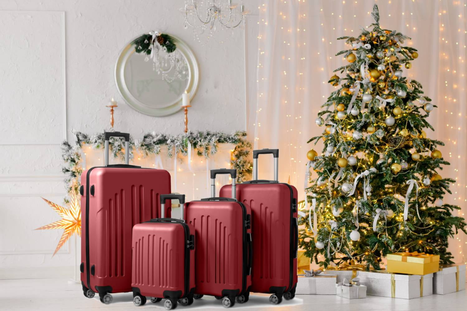 Zimtown 4-Piece Luggage Set, ABS Hardshell Suitcase, Double Zimtown 4-Piece Luggage Set, ABS Hardshell Suitcase, Double
