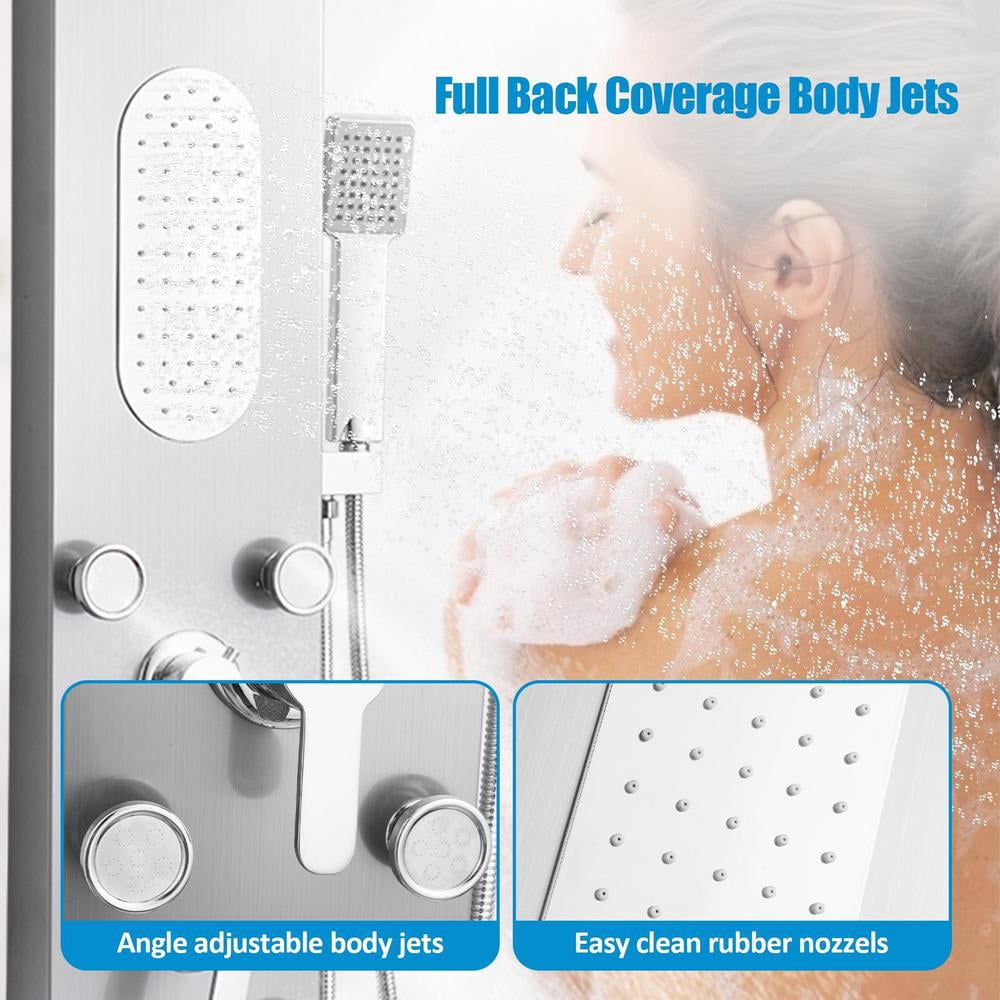 Xianers Stainless Steel Shower Panel Tower System,LED Rainfall Waterfall Shower Head Faucet Rain Massage System with Body Jets, Brushed Nickel