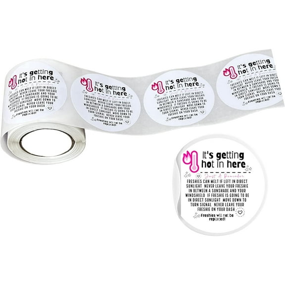 Freshie Care Instruction Card Sticker Its Getting Hot in Here Round  200 pc roll  Thermometer Minimalist Warning Labels Customer Package 2.5 Circle