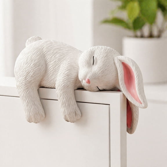 KGJQ Sleeping Bunny Figurine for Shelf Edge, Lying Rabbit Resin Sculpture Ornament, Animal Statue for Home Office Desk Monitor Decor