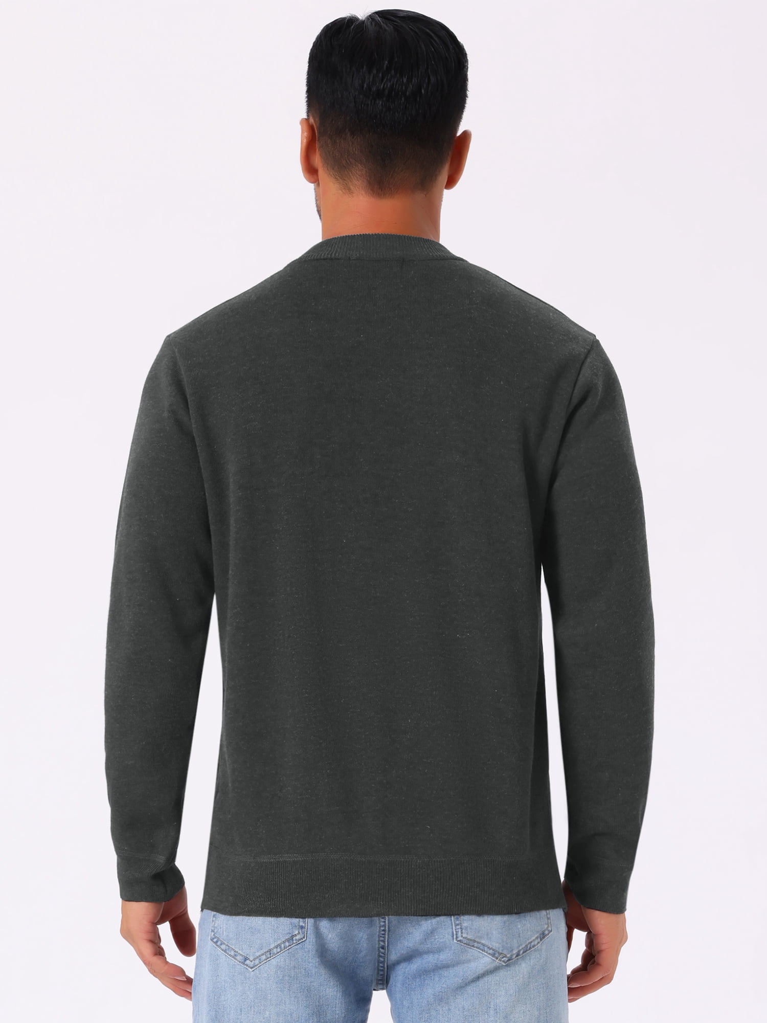 DARING DIVA Men's Mock Neck Pullover Quarter Zip Knitted Polo Sweater M Dark Gray