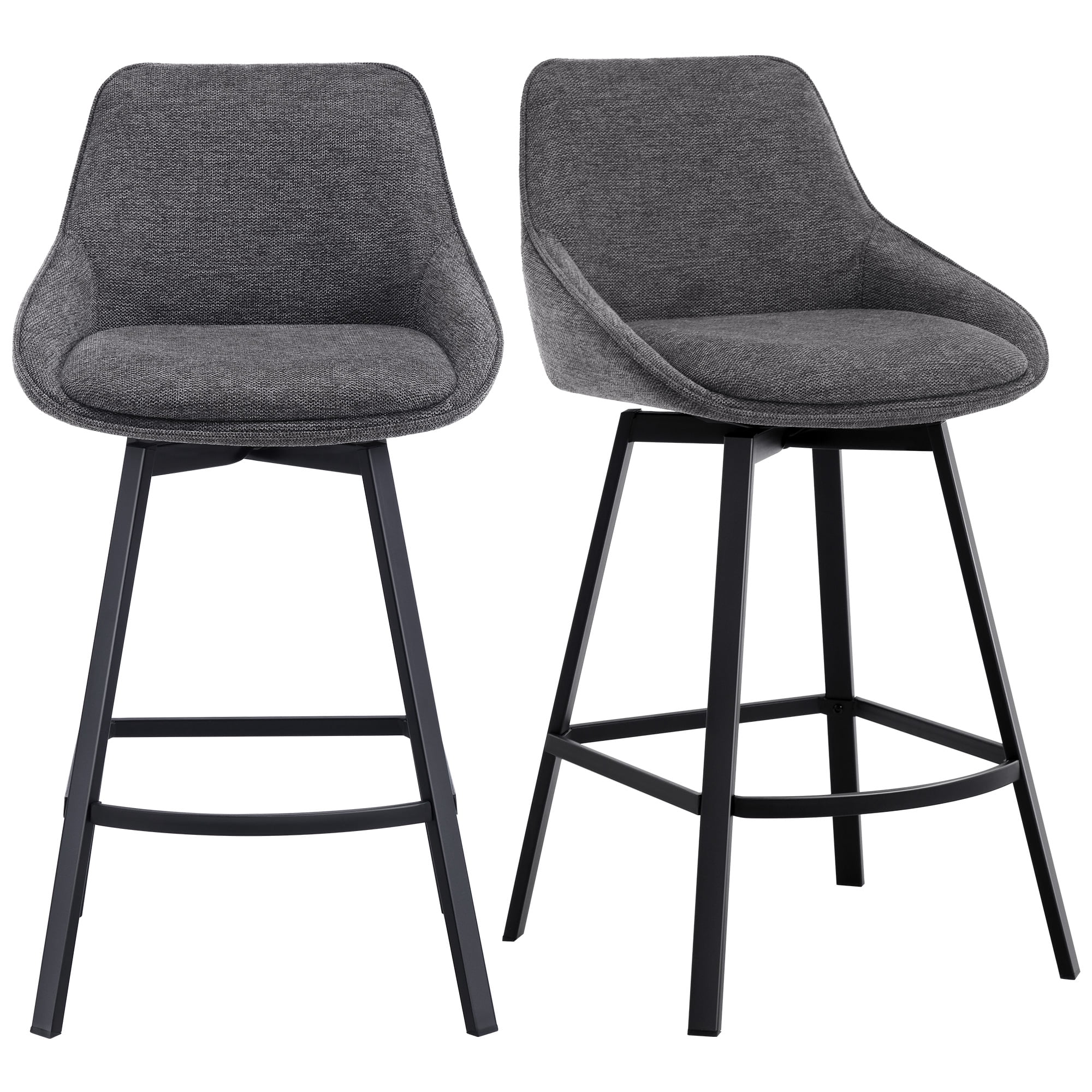 Zesthouse 25.6" Swivel Counter Height Bar Stools Set of 2, Modern Counter Height Chairs with Backs and Metal Legs, Upholstered Linen Barstools for Kitchen Island, Dark Gray