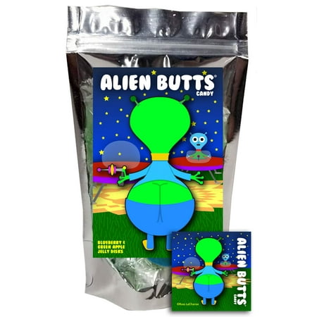 Alien Butts Gummy Blueberry & Green Apple Fruit Jelly Disks Funny Unique Easter Basket Candy Gift Birthday for Girl, Boy & Teens