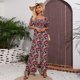 thumbnail image 3 of Love Welove moda mujer Floral manga corta cintura alta pantalones de pierna ancha Casual suelto recogido mono azul marino copo de nieve mediano, 3 of 5