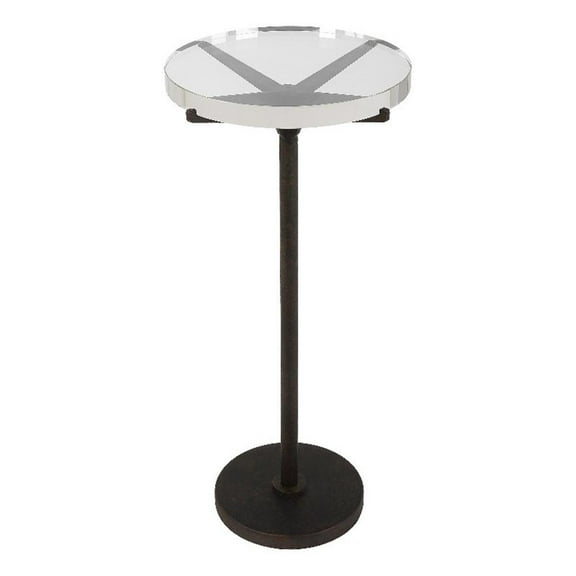 Maklaine Contemporary Metal & Crystal Accent Table in Rustic Brown/Clear
