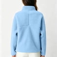 thumbnail image 5 of Womens Fuzzy Fleece Quarter Zip Pullover Sherpa Mockneck Sweatshirts Mock Neck Pullover Sweatshirts, Fluffy Sweatshirts with Zipper Pockets, Warm Fall Winter Jacket, Travel Sky Blue XL, 5 of 8