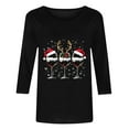 thumbnail image 4 of Feancey Womens Christmas Graphic T Shirts Dressy Casual 3/4 Sleeve Tunic Tops Holiday Novelty Xmas Tree Printed Blouse Loose Fit Work Shirt Black 5XL, 4 of 6
