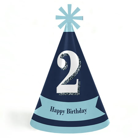 2nd Birthday Boy - Two Much Fun - Cone Happy Second Birthday Party Hats for Kids and Adults - Set of 8 (Standard Size)