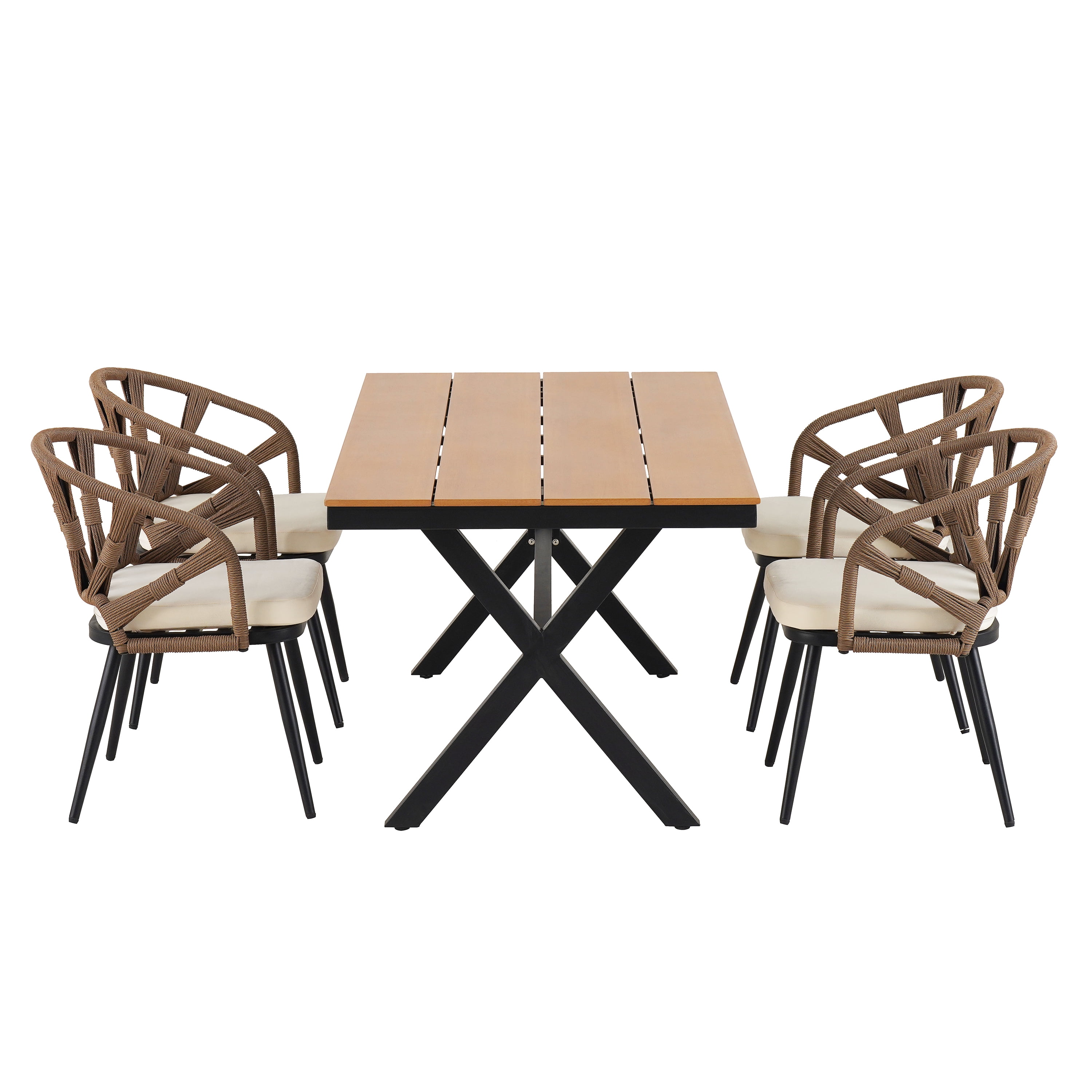 Harper & Bright Designs Outdoor Patio Dining Table Set with Plastic Wood Table, All-Weather Outdoor Furniture Dining Set with PE Rattan Chairs for 4, Brown