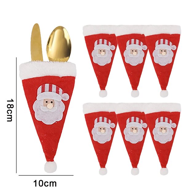 Juego de cubiertos para Navidad, Mini gorro de Papá Noel, tenedor, cuchillo, bolsa de soporte, decoraciones de mesa para cena, fiesta de Navidad, 10/1 Uds.