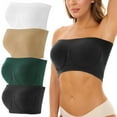 thumbnail image 3 of 4 Pieces Sports Bras for Women Plus Size Strapless Bra Bandeau Tube Padded Top Stretchy Yoga Fitness Bra Tube Tops for Women Tube Top With Built In Bra Strapless Bra No Underwire Wireless Strapless, 3 of 9