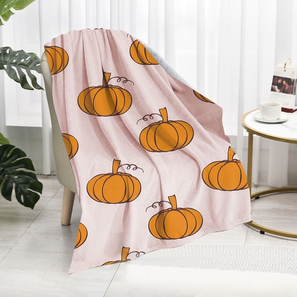 Manta de Franela de Calabaza de Halloween de 73 X 101 Cm con Estampado de Calabaza y Hoja de Arce | Suave, Ligera, Acogedora, Cálida, de Poliéster y Licra | Perfecta para Decoración de Halloween, Cam