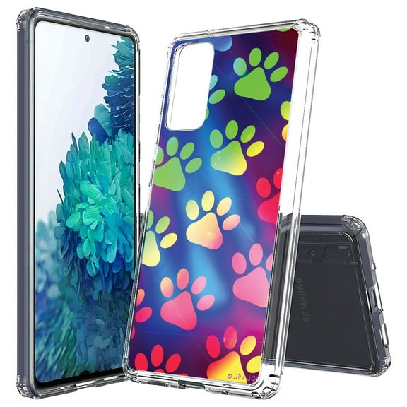 Beyond Cell compatible with Samsung S20 FE 5G (2020)Case, Transparent Clear Shock Absorption Cushion Bumper Corner Soft TPU   PC Cover Paw Prints