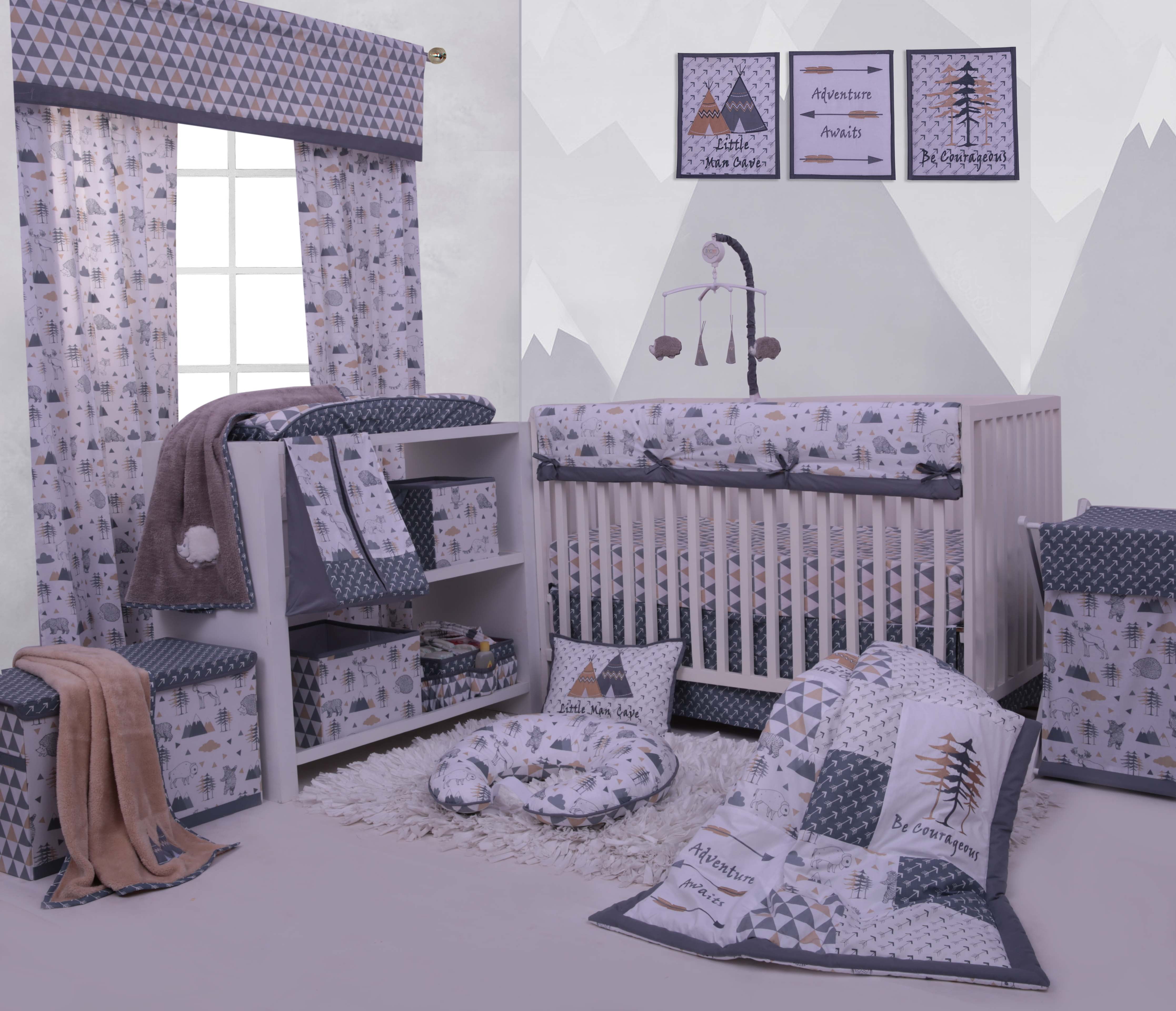 Bacati - Woodlands Grey/Beige Neutral Cotton Crib/Toddler Neutral Cotton Crib Skirt