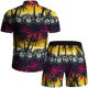 thumbnail image 4 of Conjunto casual de blusa y pantalones de playa de manga corta con estampado de botones para hombre Pompotops  oipoqjl36225, 4 of 5