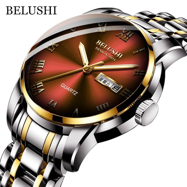 BELUSHI, reloj de marca superior para hombre, reloj de acero inoxidable con fecha de negocios, relojes luminosos impermeables, reloj de pulsera de cuarzo deportivo de lujo para hombre Tan Jianjun unisex