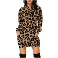 thumbnail image 1 of Vestido de sudadera corto con bolsillos con capucha y estampado de manga larga para mujer informal suelto a la moda Pompotops hdfakjf1713, 1 of 5